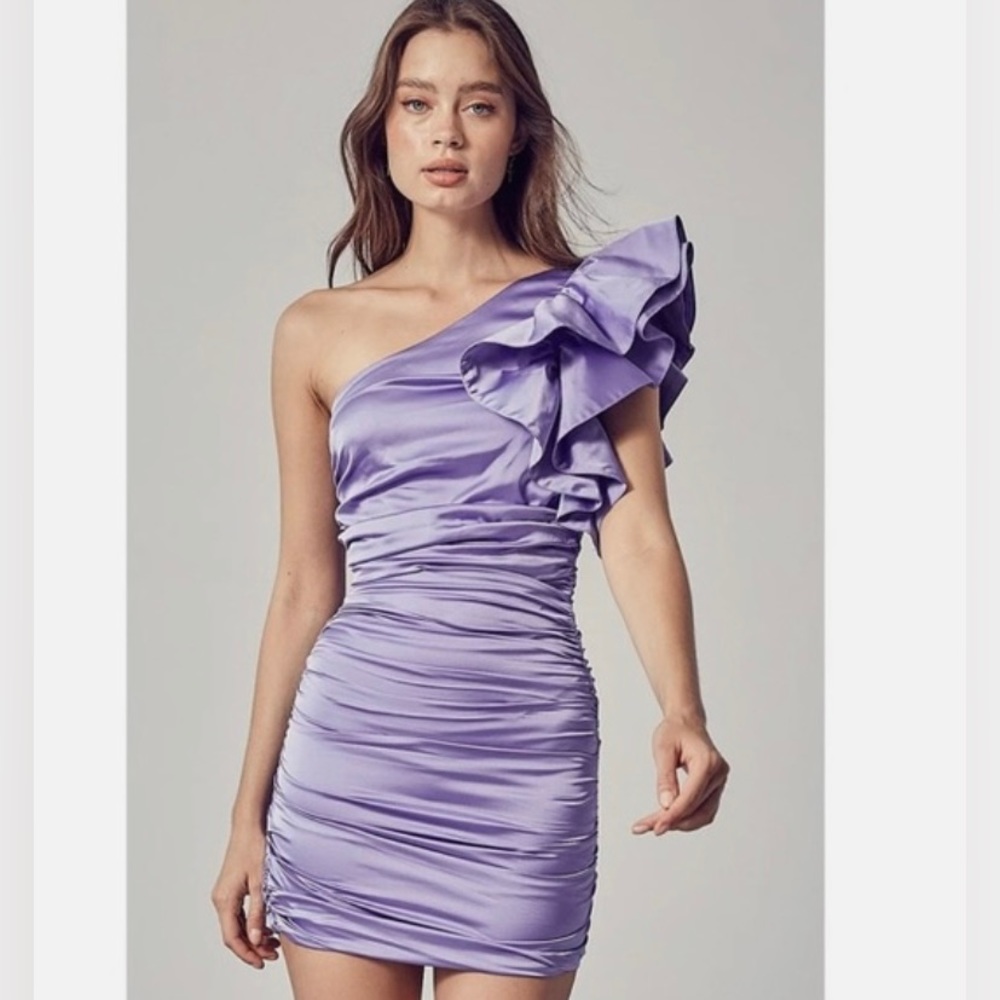 DO + BE purple ruffle mini dress